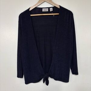 Chicos Travelers Slinky Navy Tie-Front Cardigan Blouse Size 0 Small